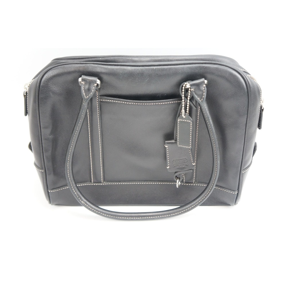Coach Hampton Satchel Black Leather Contrast Stitch 7776 Excellent